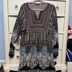 White Mark Gray, Brown, and Black Patterned Dress